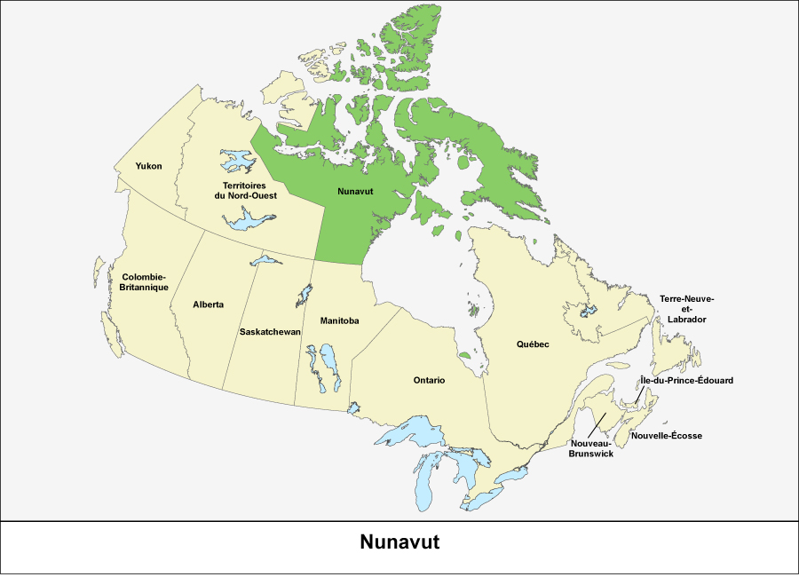 Carte du Canada montrant le Nunavut en vert