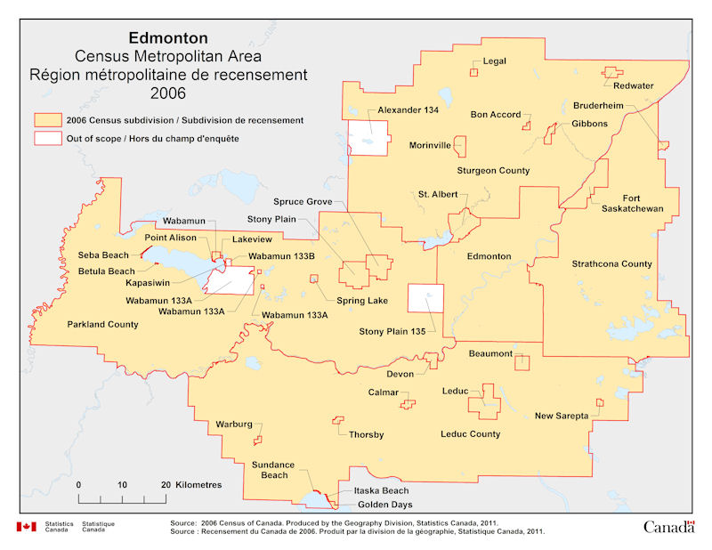 Geographical Map Of 2006 Census Metropolitan Area Of Edmonton Alberta