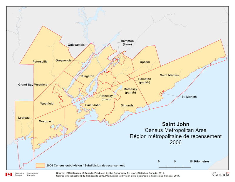 Map Of Quispamsis Nb Geographical Map Of 2006 Census Metropolitan Area Of Saint John, New  Brunswick
