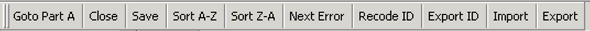 Figure 6a is an image of ten computer buttons:  Go to Part A, Close, Save, Sort A-Z, Sort Z to A, Next error, Record ID, Export ID, Import, and Export.
